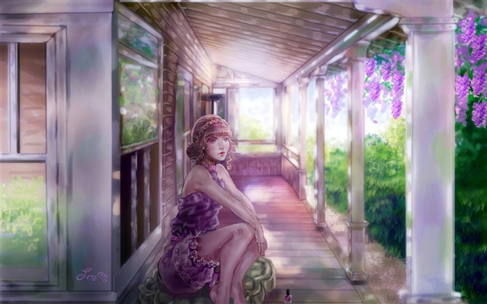 Watercolor painting, girl, house, grape Wallpapers Pictures Photos Images