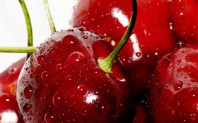Cherry close-up, red, water drops