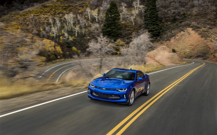 Chevrolet Camaro blue supercar, road, speed Wallpapers Pictures Photos Images