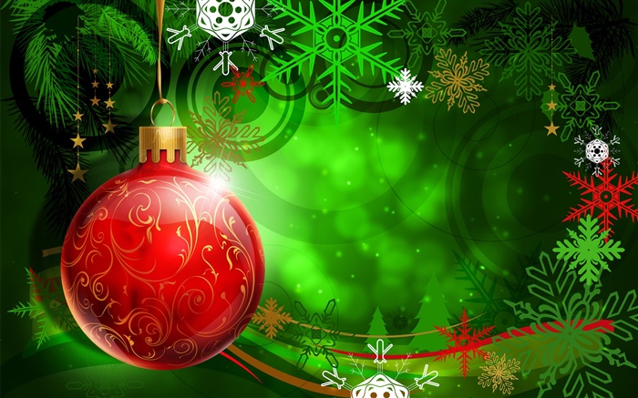 Christmas, New Year, red ball, decoration, snowflake, vector Wallpapers Pictures Photos Images