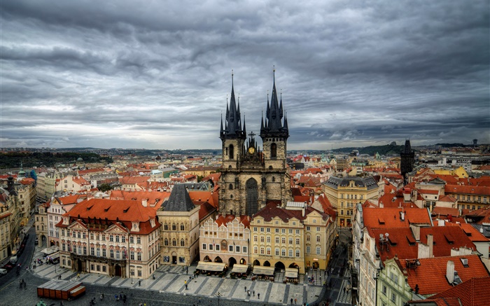 Czech Republic, Prague, city, Old Town Square, Tyn Church, houses Wallpapers Pictures Photos Images