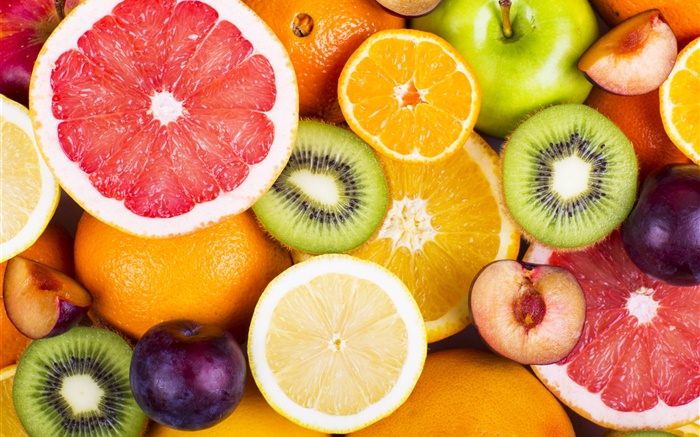 Fresh fruits, berries, oranges, kiwi, grapefruit, apples Wallpapers Pictures Photos Images