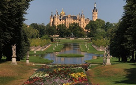 Germany, Schwerin, castle, architecture, park, trees, flowers