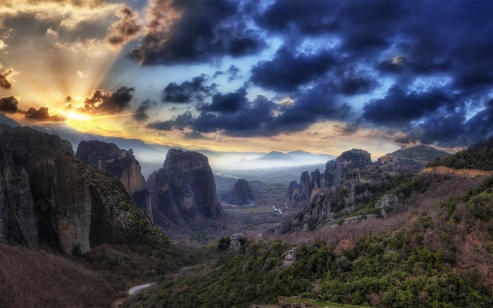 Sunset, clouds, mountains, canyon Wallpapers Pictures Photos Images