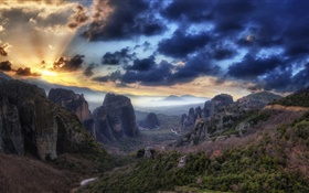 Sunset, clouds, mountains, canyon