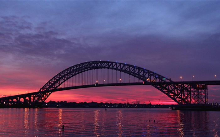 USA, New Jersey, Bayonne Bridge, river, sunset, twilight Wallpapers Pictures Photos Images