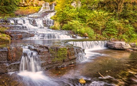 Waterfalls, rocks, trees, autumn HD wallpaper