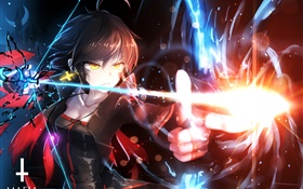 Anime girl use bow, magic, light HD wallpaper