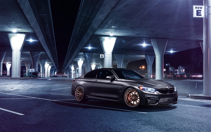 BMW M4 gray car at night, parking, lights Wallpapers Pictures Photos Images