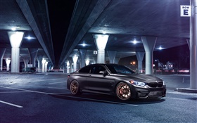 BMW M4 gray car at night, parking, lights HD wallpaper