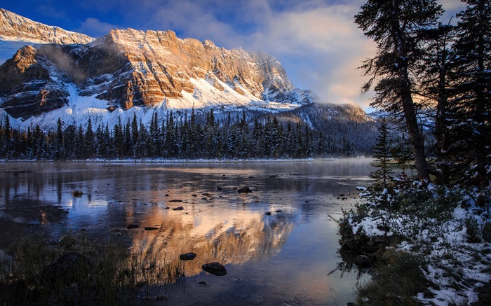 Banff national Park, Canada, Rocky mountains, lake, morning, water reflection Wallpapers Pictures Photos Images