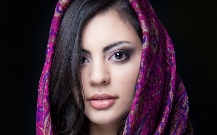 Beautiful Indian girl, brown eyes, scarf Wallpapers Pictures Photos Images
