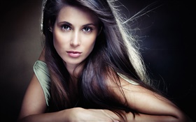Beautiful girl, brown eyes, face, hair, wind HD wallpaper