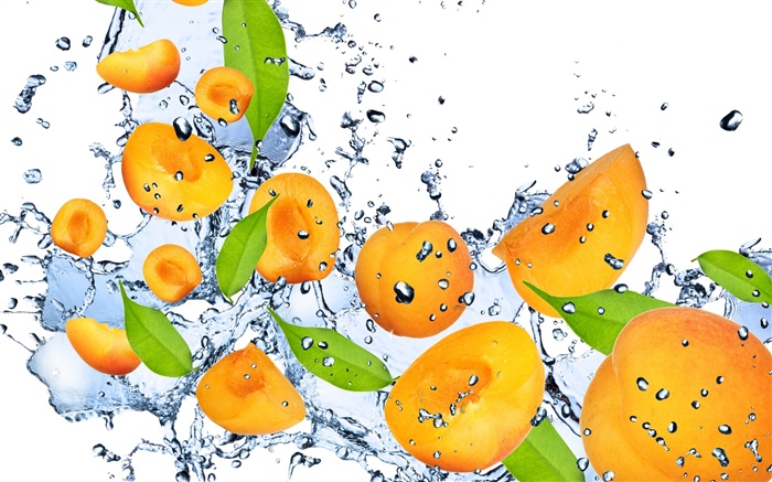 Fruit, apricot, fresh, water, splashes Wallpapers Pictures Photos Images