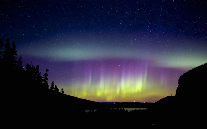 Northern lights, silhouettes, beautiful night Wallpapers Pictures Photos Images