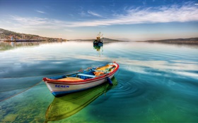 Water, boats, river, clouds HD wallpaper