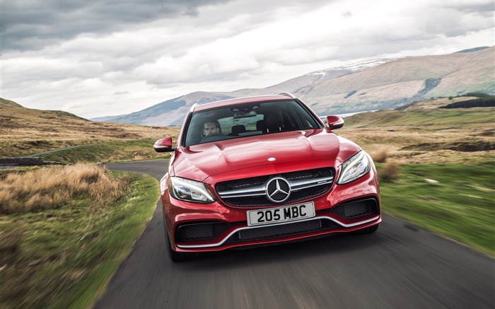 2015 Mercedes-Benz AMG C63 UK-spec red car front view Wallpapers Pictures Photos Images