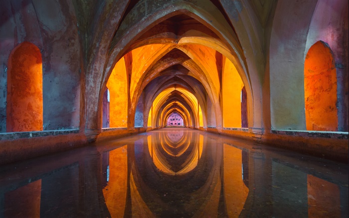 Alcazar, Seville, shapes, corridor Wallpapers Pictures Photos Images