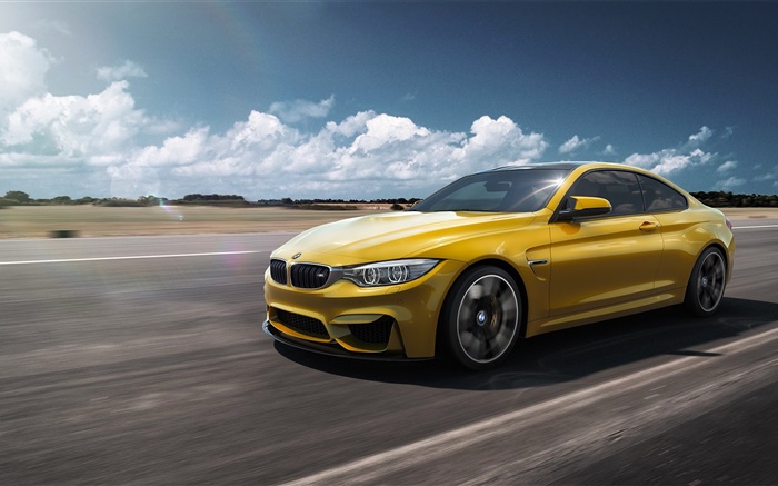 BMW M4 F82 yellow car speed Wallpapers Pictures Photos Images