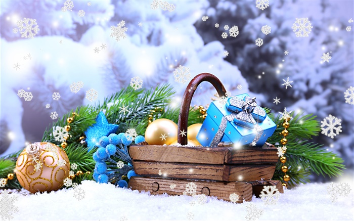 Balls, New Year, Merry Christmas, gifts, snow Wallpapers Pictures Photos Images