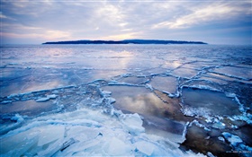 Cold arctic, ice, snow, sea, dusk