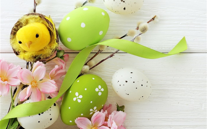 Easter, holiday decorating, eggs, willow twigs, flowers, spring Wallpapers Pictures Photos Images