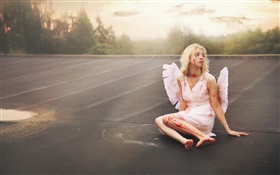 Fallen angel, girl, injured, blood HD wallpaper