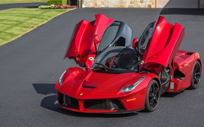 Ferrari LaFerrari red supercar, doors opened Wallpapers Pictures Photos Images