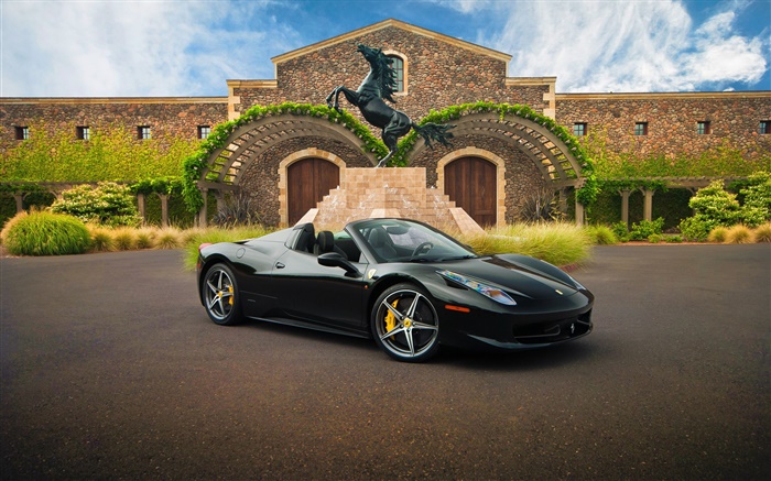 Ferrari black supercar, house Wallpapers Pictures Photos Images