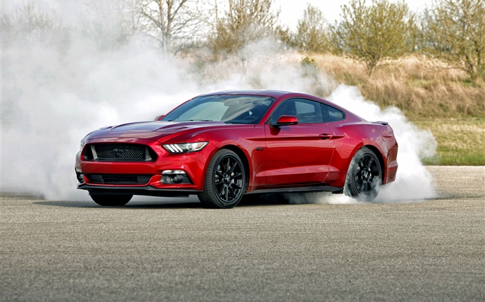 Ford Mustang red color car, smoke Wallpapers Pictures Photos Images