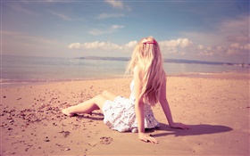 Girl rest at beach, sunshine, summer