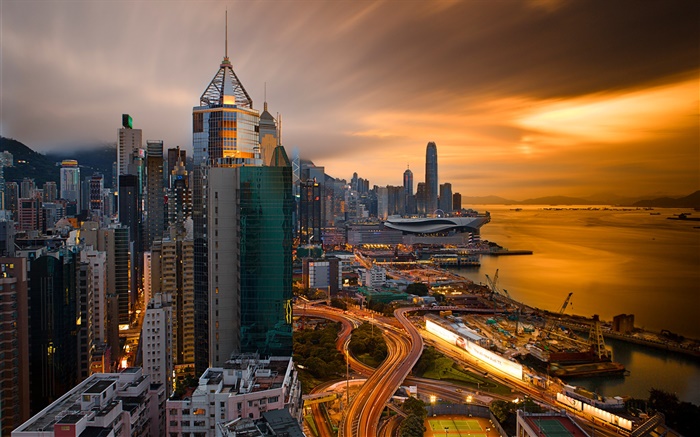 Hong Kong, China, city night, port, sky, buildings, night Wallpapers Pictures Photos Images