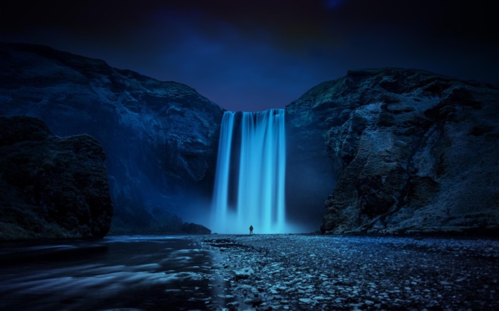 Iceland, rocks, waterfall, night Wallpapers Pictures Photos Images