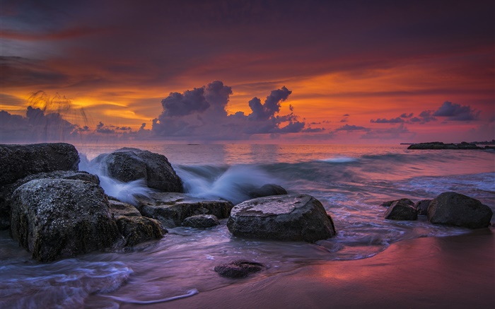 Khao Lak Beach, Thailand, sea, sunset, stones Wallpapers Pictures Photos Images