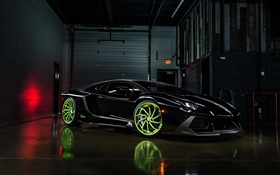 Lamborghini Aventador LP700-4 black supercar, night HD wallpaper