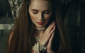 Lovely girl, closed eyes, jewelry HD wallpaper