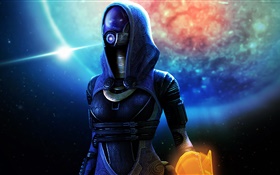 Mass Effect, warrior, planet, light HD wallpaper