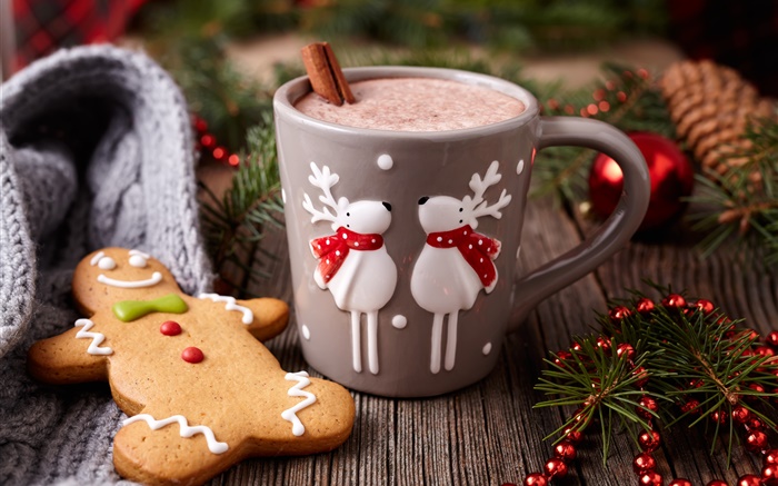 Merry Christmas, decoration, cookies, cup, coffee Wallpapers Pictures Photos Images