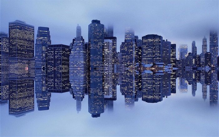 New York, Manhattan, USA, buildings, fog, reflection Wallpapers Pictures Photos Images