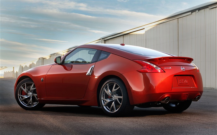Nissan 370Z coupe, orange car rear view Wallpapers Pictures Photos Images
