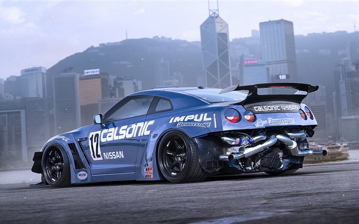 Nissan GT-R blue sport car Wallpapers Pictures Photos Images
