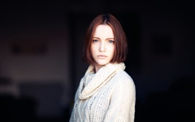 Portrait, short hair, blue eyes girl HD wallpaper