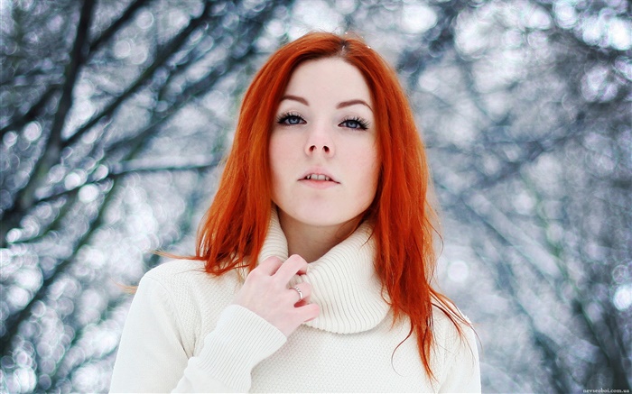 Pretty girl, red hair, winter, snow Wallpapers Pictures Photos Images