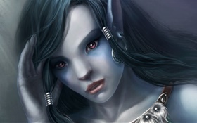 Purple eyes fantasy girl, portrait HD wallpaper