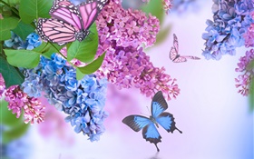 Purple flowers, lilac, butterfly