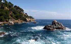 Spain, sea, coast, rocks, nature scenery HD wallpaper