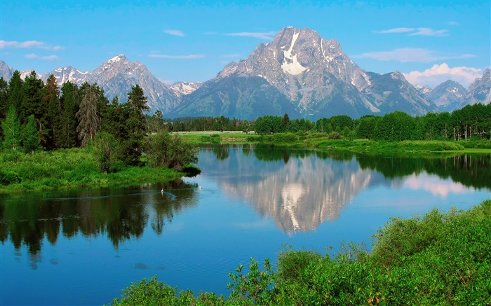 Wyoming, USA, Grand Teton National Park, mountains, lake, trees Wallpapers Pictures Photos Images