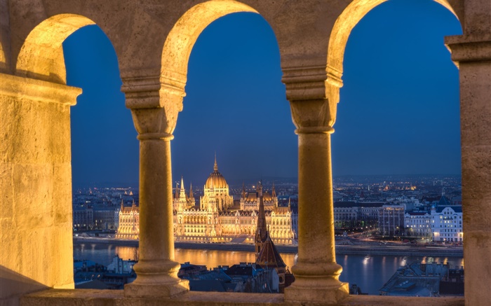 Budapest, Hungary, Parliament, river, night, lights Wallpapers Pictures Photos Images