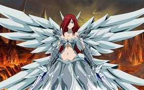 Erza Scarlet, wings, anime girl HD wallpaper