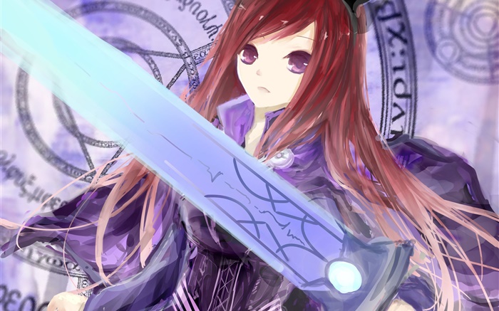 Fairy Tail, red hair girl, sword, anime Wallpapers Pictures Photos Images